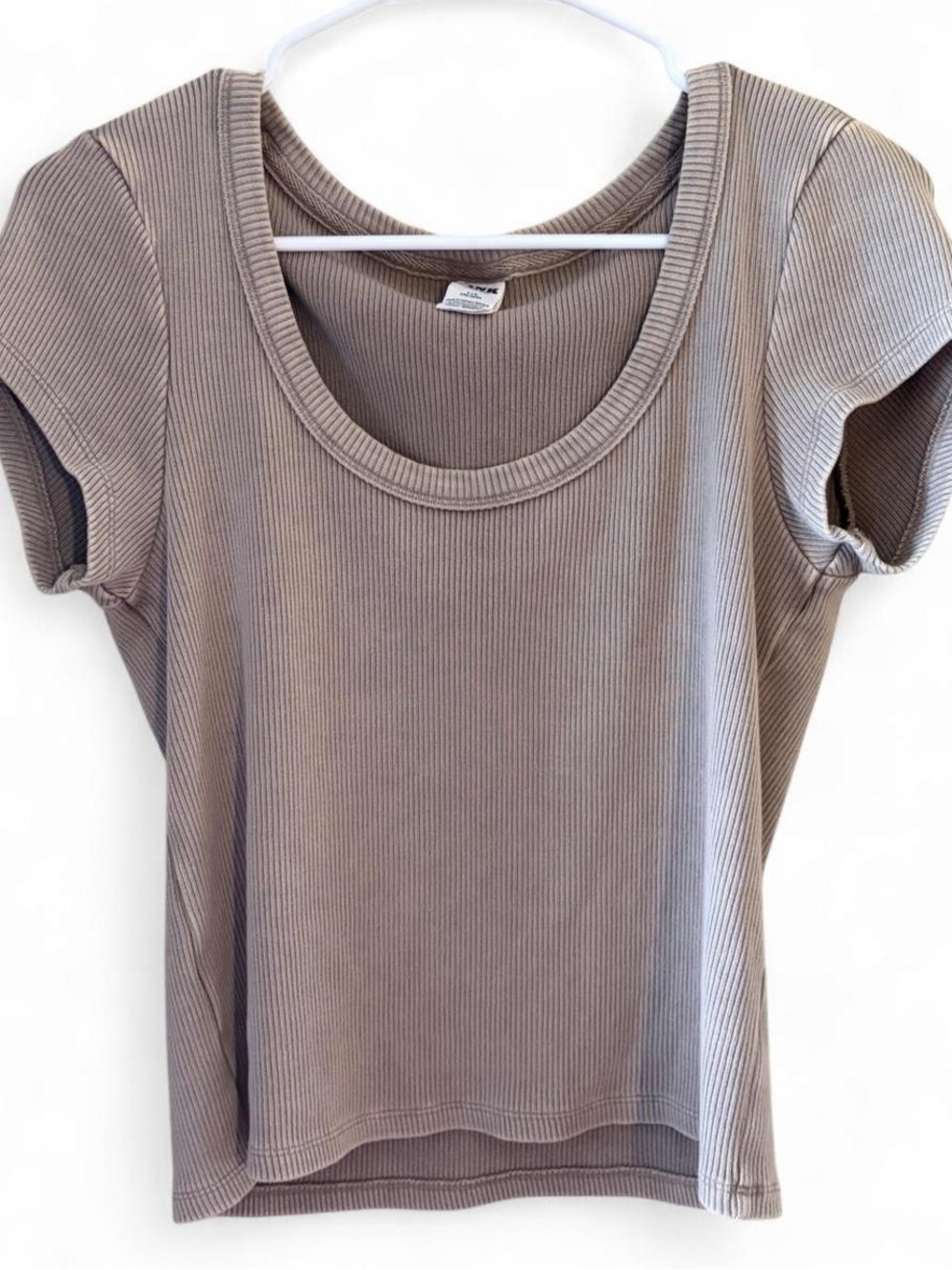 PINK Victoria's Secret Ribbed Scoop Short Sleeve Tee - Taupe
